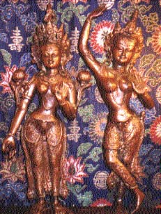 Green Tara and a dancing Dakini- 
two female buddhist figures